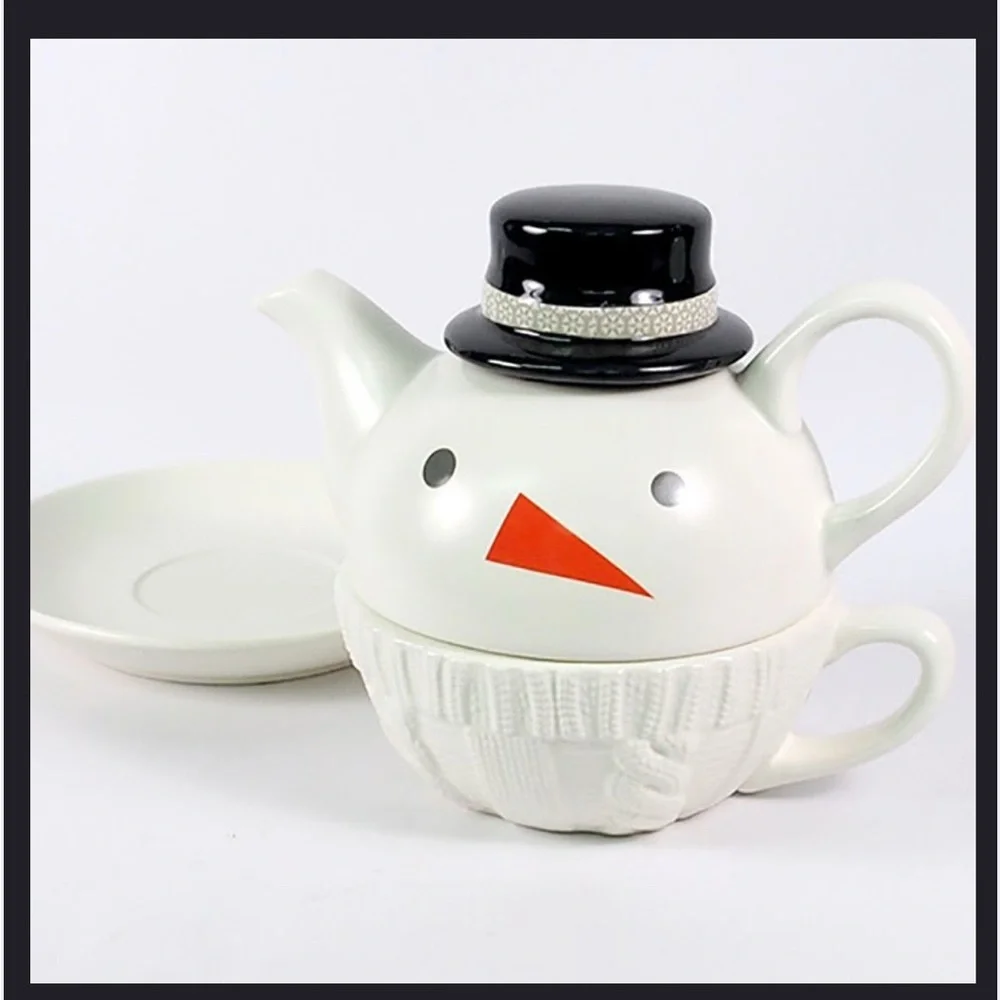 Hallmark Festive Holiday Snowman Teacup‎ Set Collectible Microwaveable